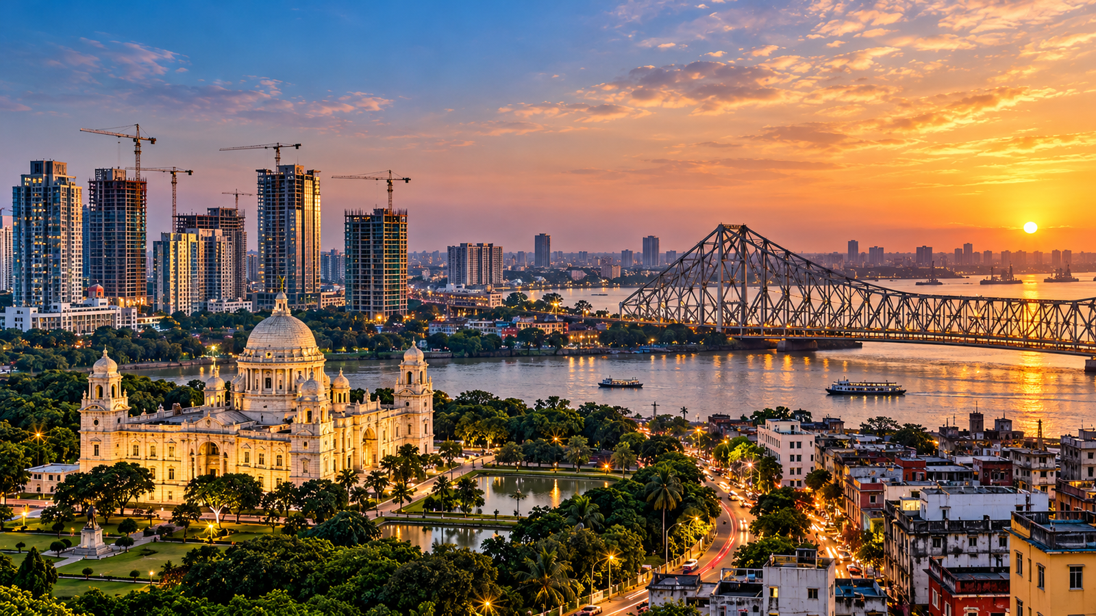 Kolkata at Golden Hour_ Bridge and Skyline